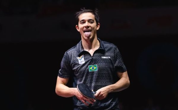 Hugo Calderano durante a semifinal do Mundial de Tnis de Mesa (foto: Divulgao/ITTF)