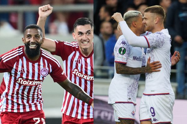 Jogadores de Olympiacos e Fiorentina (foto: AFP)