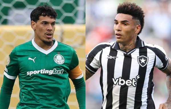 Gustavo Gmez, do Palmeiras, e Igor Jesus, do Botafogo (foto: Cesar Greco/Palmeiras e Vitor Silva/Botafogo)