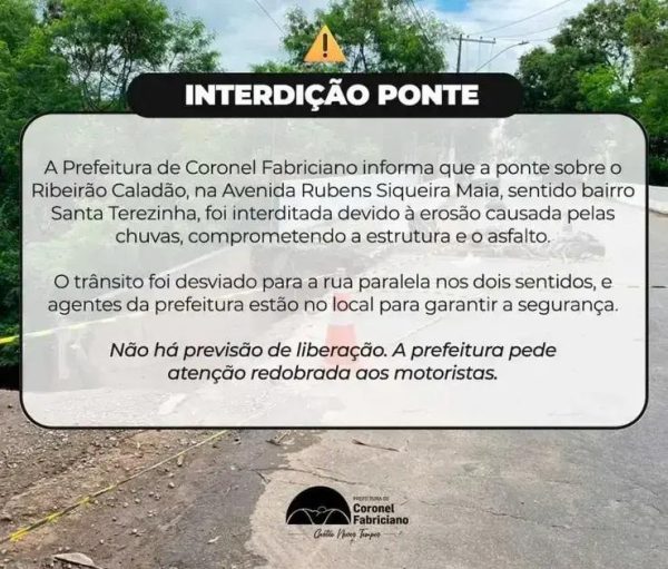 Ponte interditada em Coronel Fabriciano: o que você precisa saber