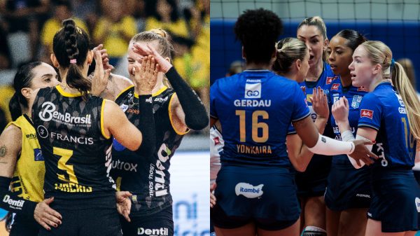 Praia Clube e Minas tiveram suas partidas adiadas em 30 min na Copa Brasil Feminina de Vlei (foto: Eliezer Esportes/Praia Clube e Hedgard Moraes/MTC)