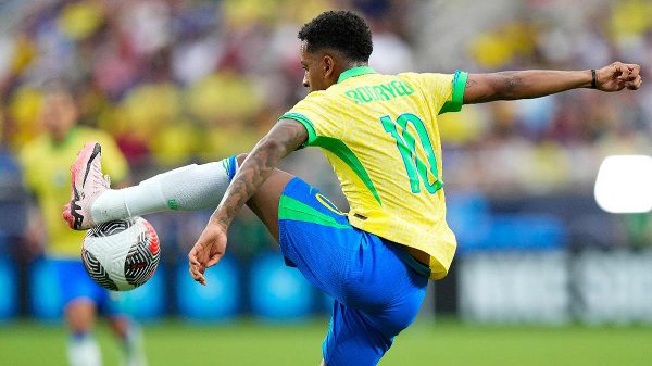 Rodrygo, atacante da Seleo Brasileira (foto: Rich Storry/GETTY IMAGES/AFP)