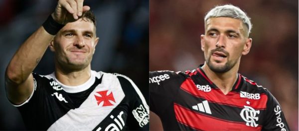 Vegetti, do Vasco, e Arrascaeta, do Flamengo (foto: Matheus Lima/Vasco e PaulaReis/Flamengo)