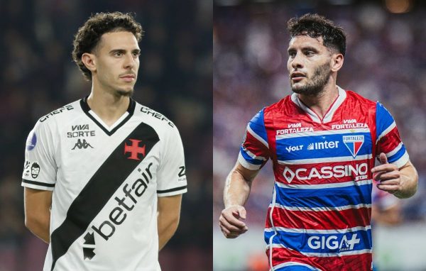 Nuno Moreira, do Vasco, e Emmanuel Martnez, do Fortaleza (foto: Matheus Lima/Vasco e Mateus Lotif/Fortaleza)
