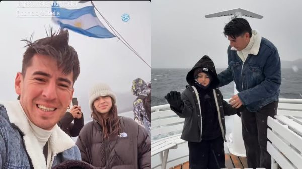 Lucas Villalba ao conhecer a neve (foto: Reproduo)